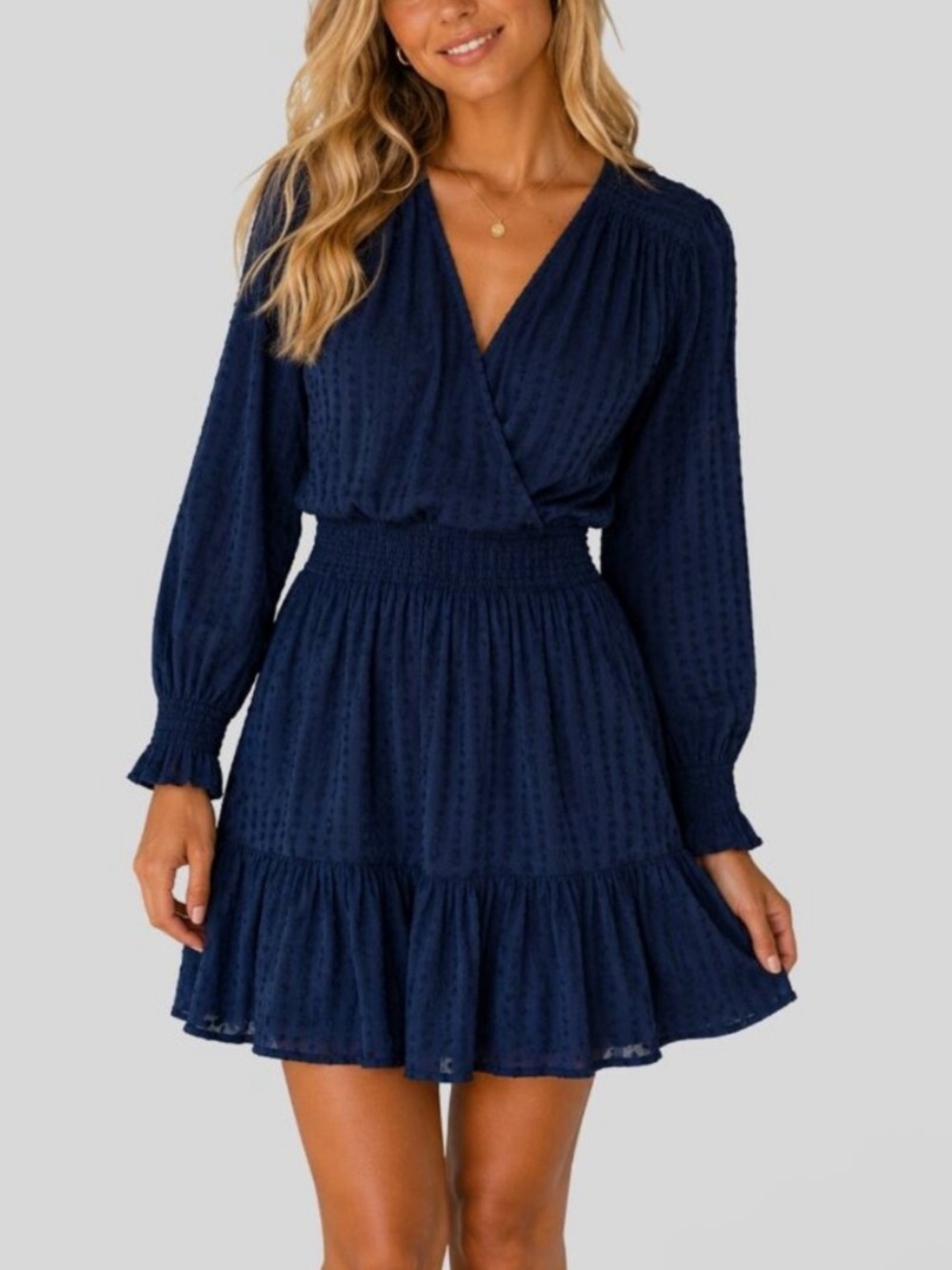 Vineyard Vines Navy Textured Smocked Wrap Mini Dress Size Large 54931